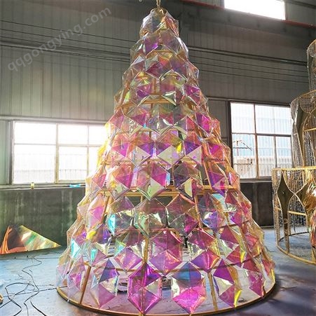 大型定制圣诞树 亚克力炫彩膜圣诞树户外圣诞装饰钻石亮化圣诞树