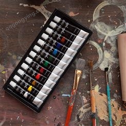 H&B12色丙烯颜料工厂 美术颜料文具套装 学生专用铝管绘画涂鸦DIY